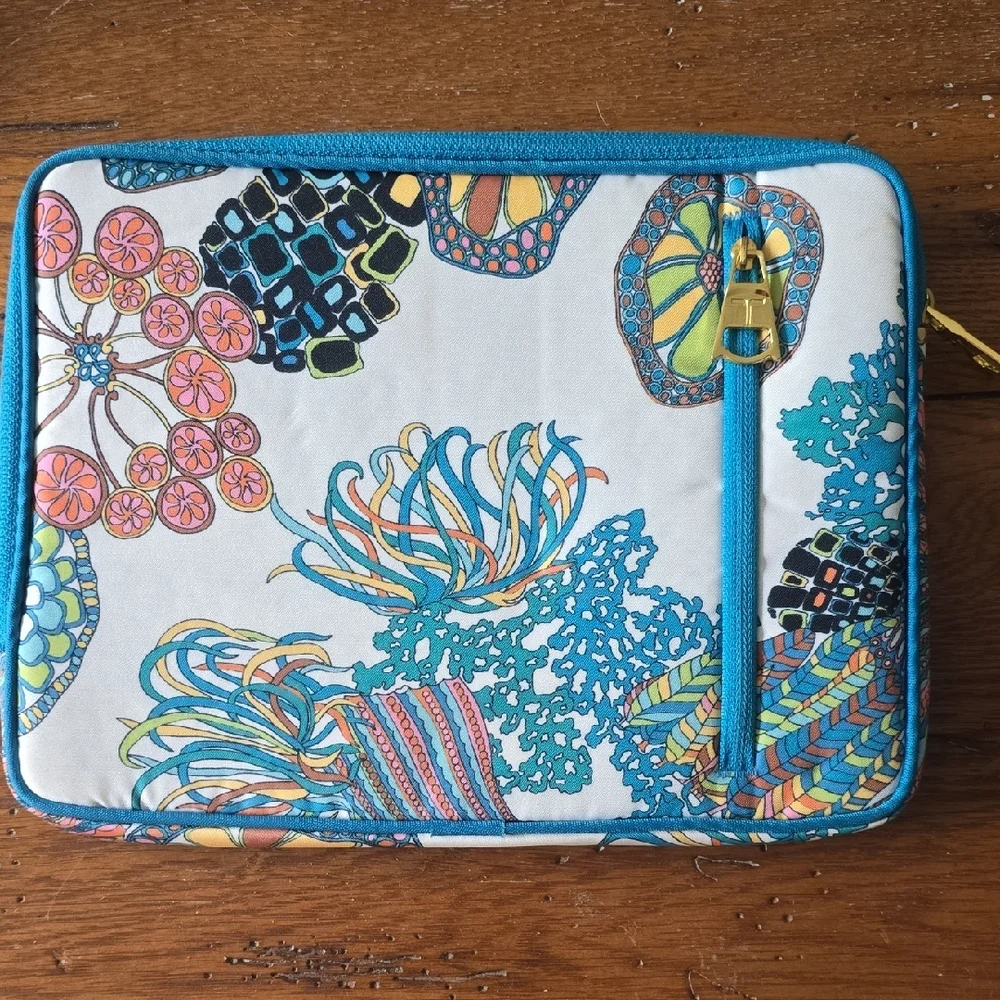 Trina Turk Blue and White Tablet Sleeve with Floral Design